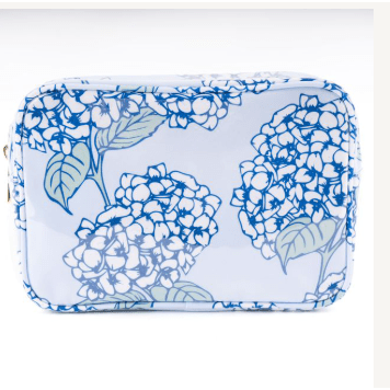 Clear Coated Rectangle Cosmetic Blue Hydrangea Case - White Farmhouse Flowers
