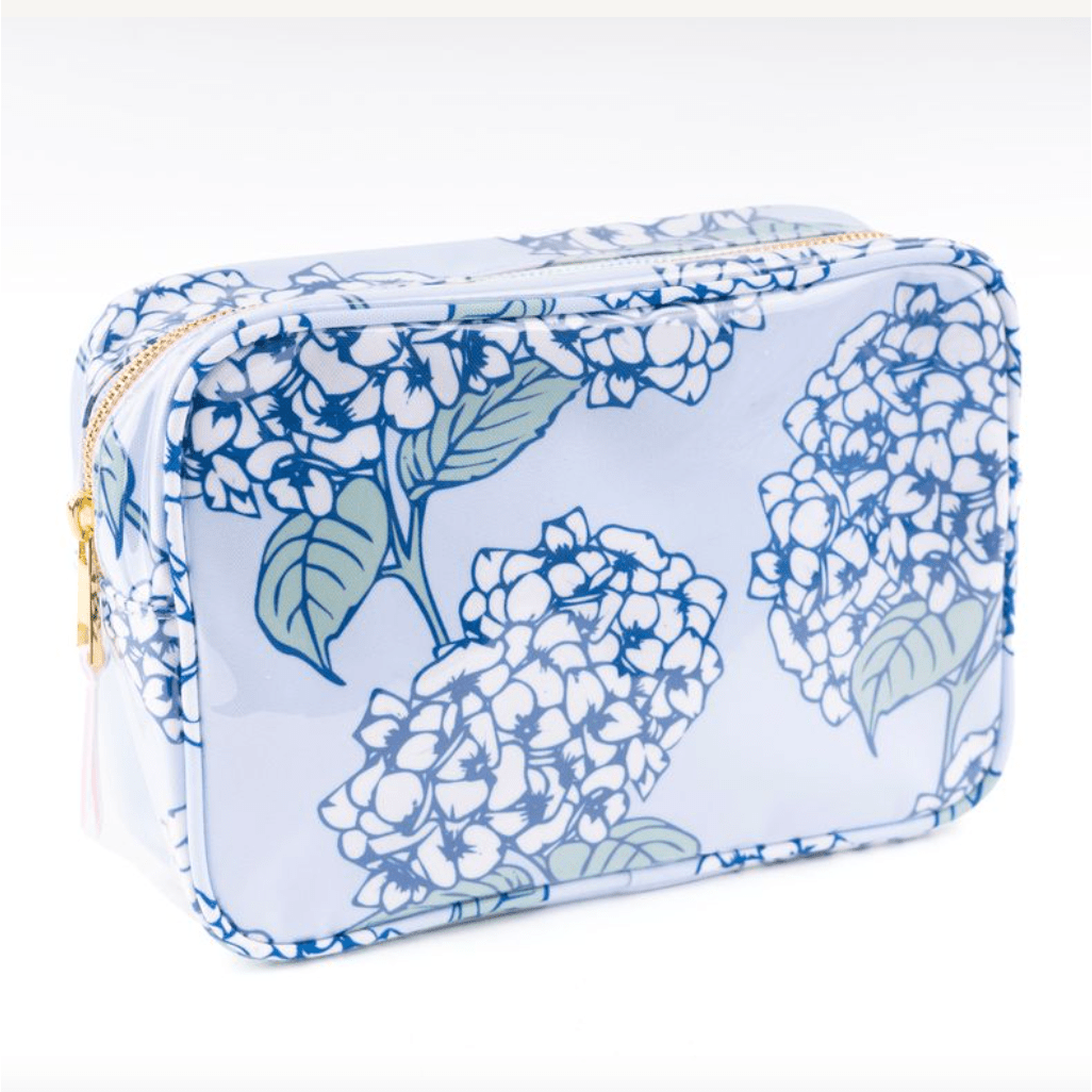 Clear Coated Rectangle Cosmetic Blue Hydrangea Case - White Farmhouse Flowers