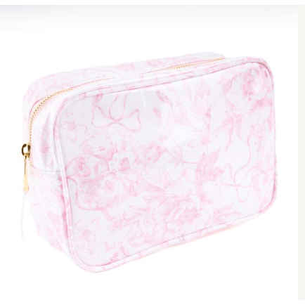 Clear Coated Rectangle Cosmetic Pink Bow Case - White Farmhouse Flowers