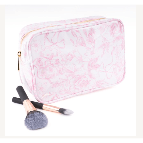 Clear Coated Rectangle Cosmetic Pink Bow Case - White Farmhouse Flowers