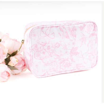 Clear Coated Rectangle Cosmetic Pink Bow Case - White Farmhouse Flowers