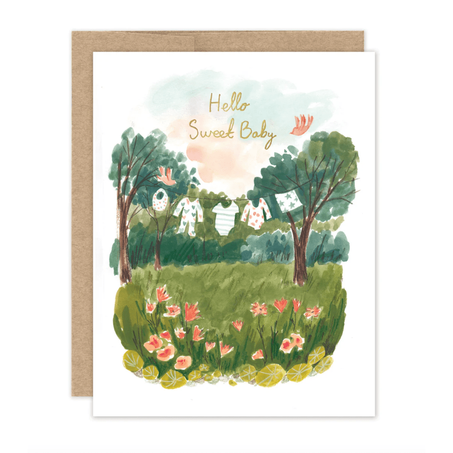 Clothesline Luxe New Baby Card 2 - EB001 - White Farmhouse Flowers