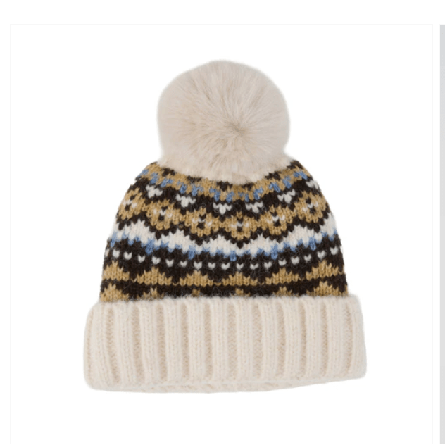 Cloud Aspen Fair Isle Pom Beanie - White Farmhouse Flowers