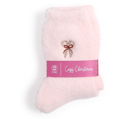 Cozy Christmas Plush Socks with Holiday Icon Embroidery - White Farmhouse Flowers