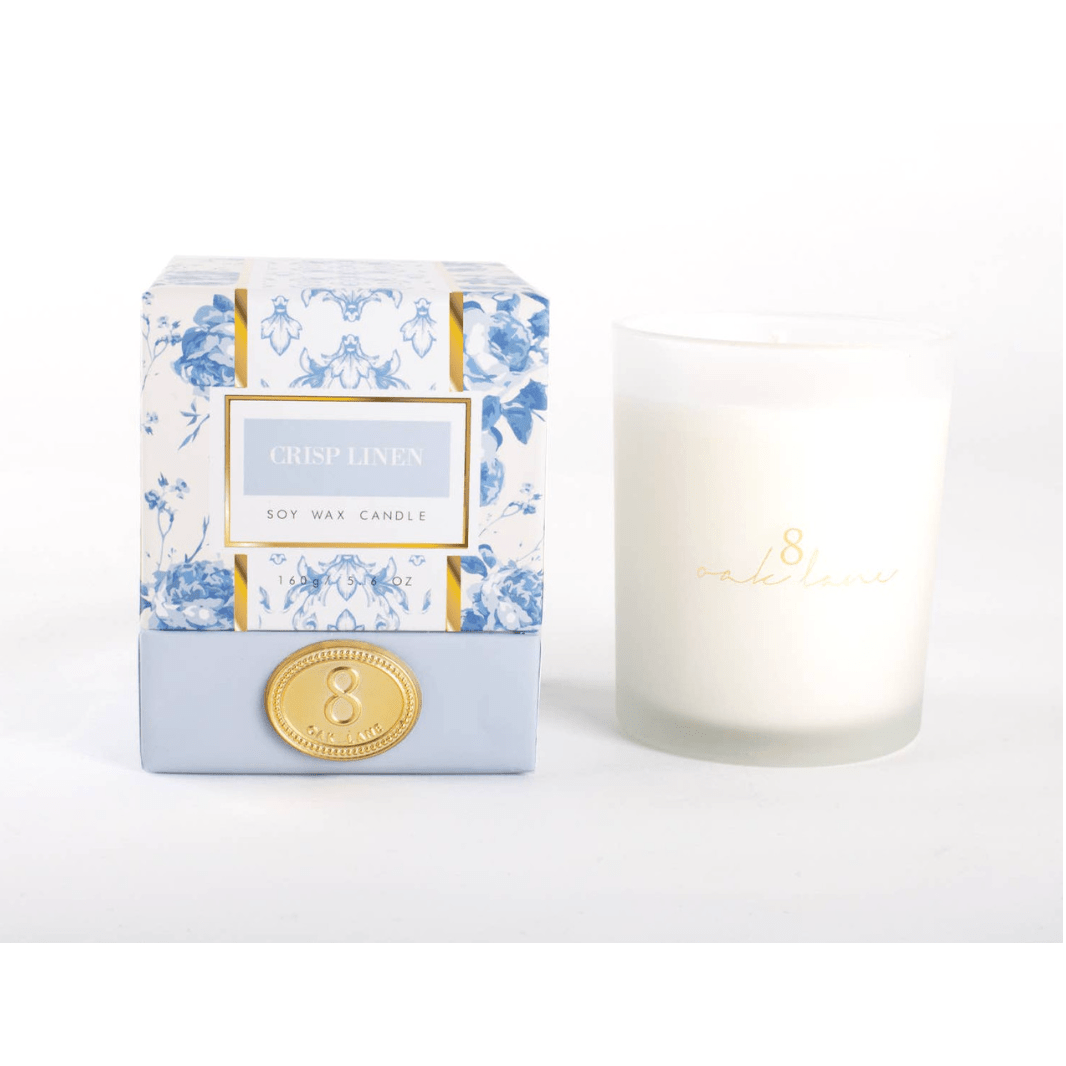 Crisp Linen Soy Wax Candle - White Farmhouse Flowers
