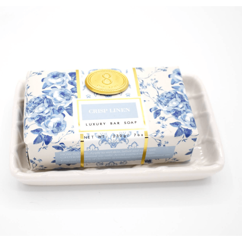 Crisp Linen Wrapped Bar Soap - White Farmhouse Flowers