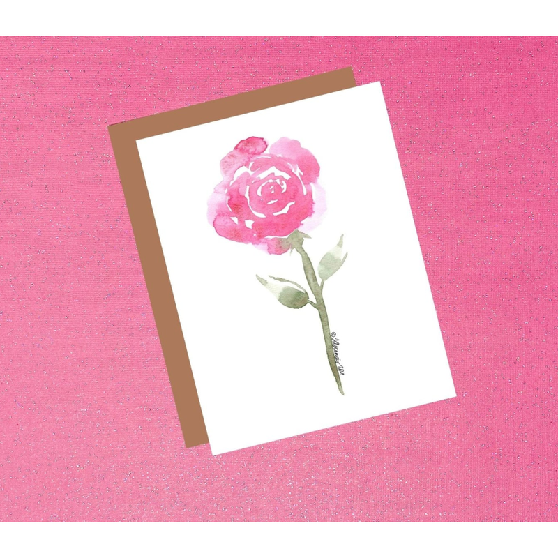 Card with a pink rose on a pink background