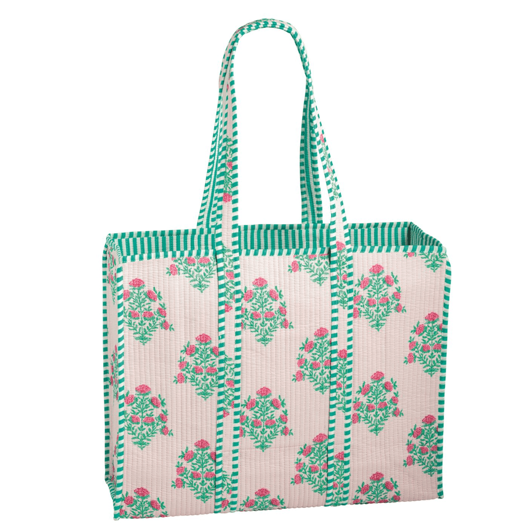 Dahlia Block Print Tote - White Farmhouse Flowers