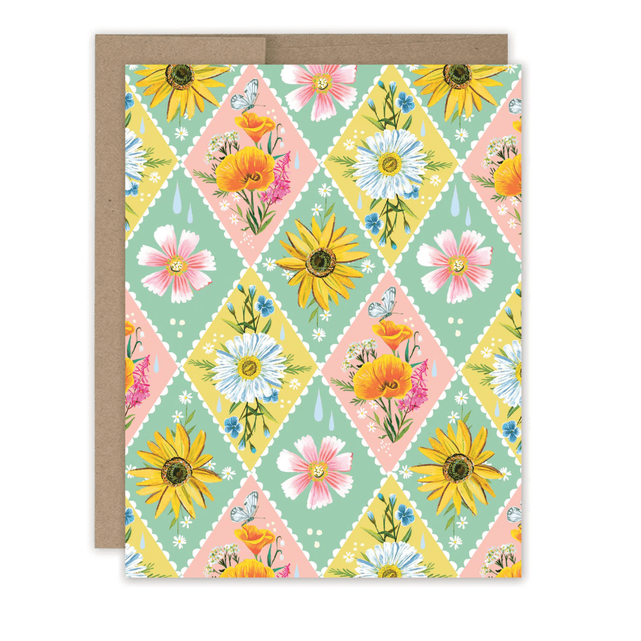Diamond Pattern Notecard Set - White Farmhouse Flowers