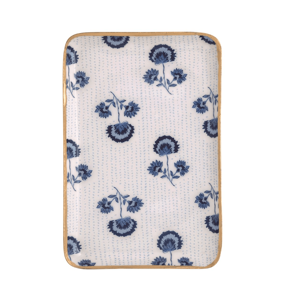 Dot Floral Blue Trinket Tray - White Farmhouse Flowers