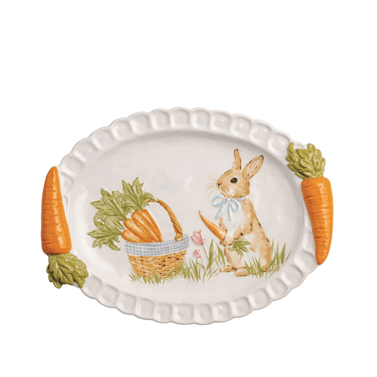 Easter Carrot Handle Platter - White Farmhouse Flowers