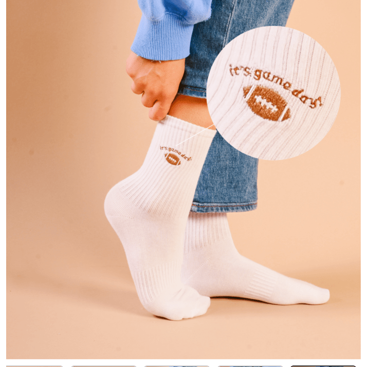 Embroidered Crew Socks - Game Day - White Farmhouse Flowers