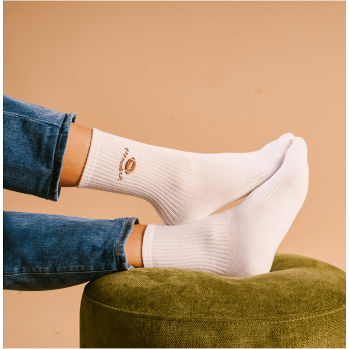 Embroidered Crew Socks - Game Day - White Farmhouse Flowers