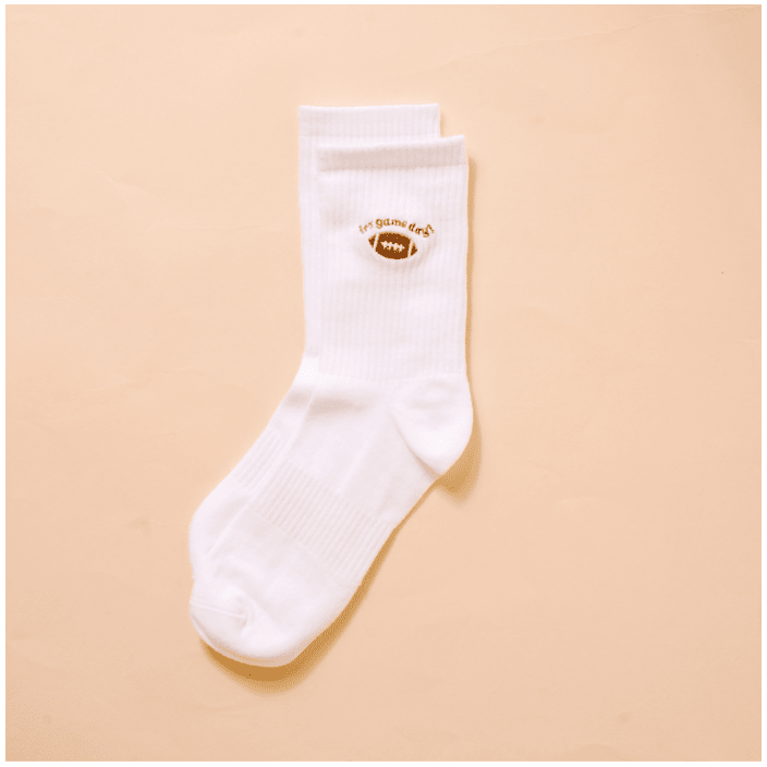 Embroidered Crew Socks - Game Day - White Farmhouse Flowers