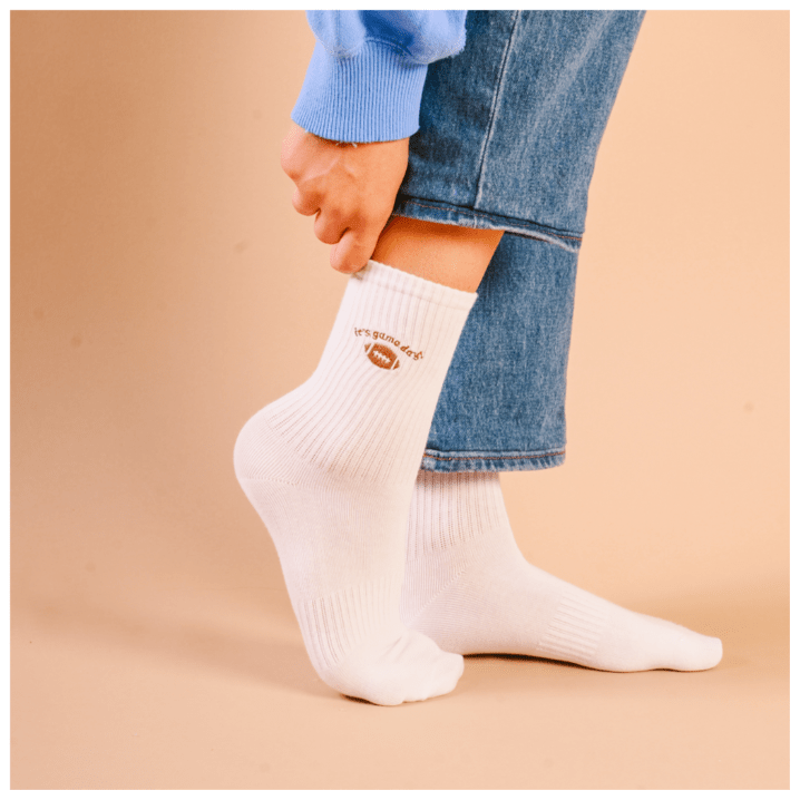 Embroidered Crew Socks - Game Day - White Farmhouse Flowers