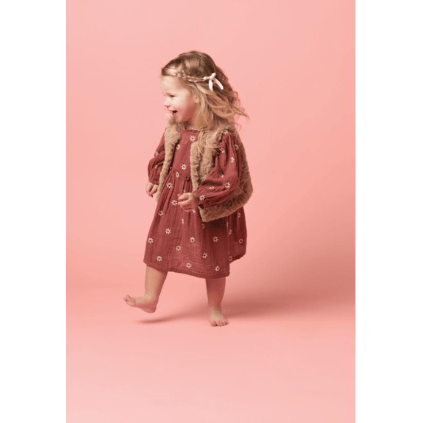 Embroidered Gauze Daisy Toddler Dress - White Farmhouse Flowers