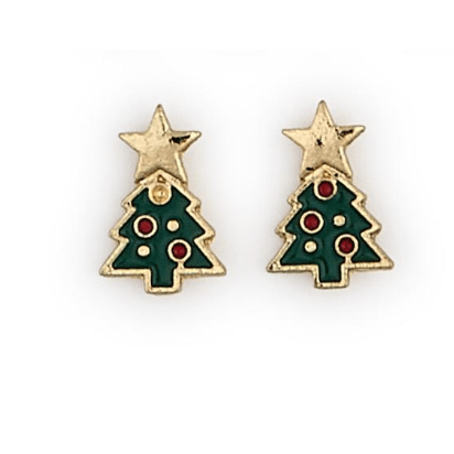 Enamel Holiday Christmas Tree Earrings - White Farmhouse Flowers