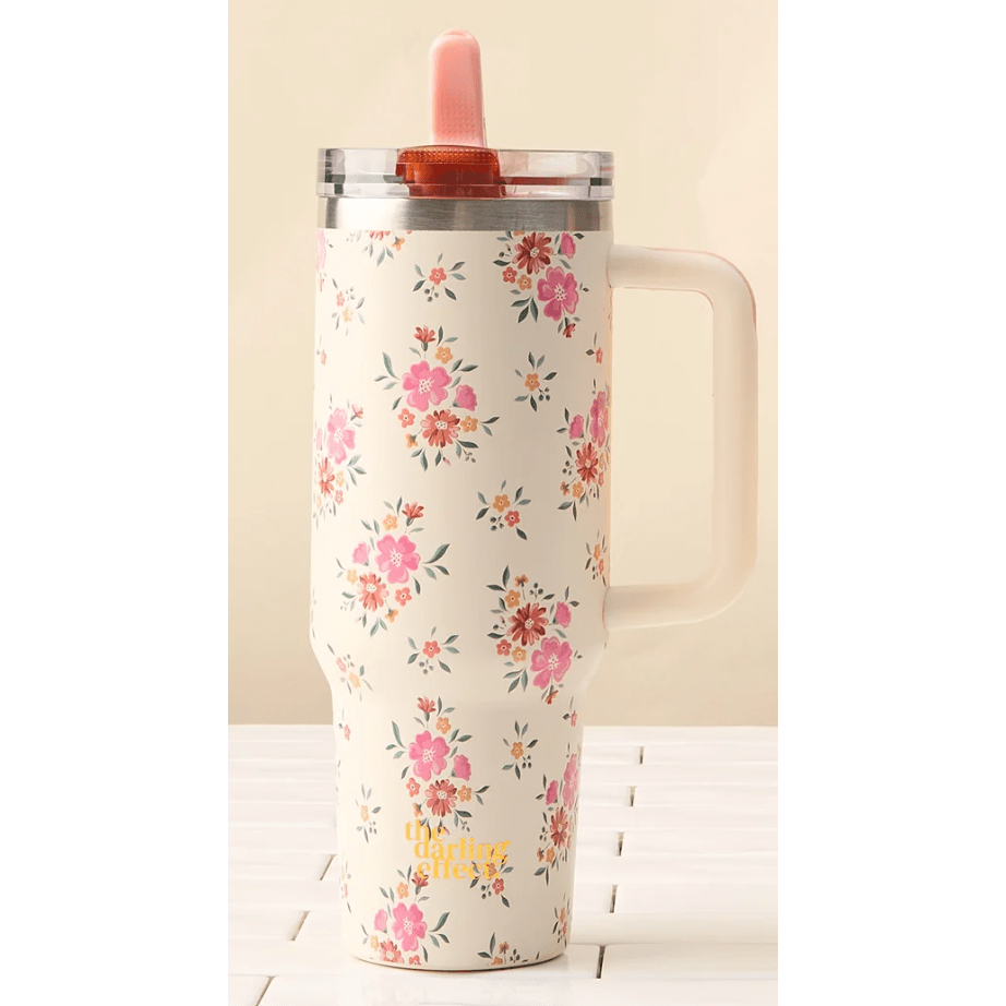 Endless Daydream Cream Lifestyle Flip Straw Tumbler - White Farmhouse Flowers