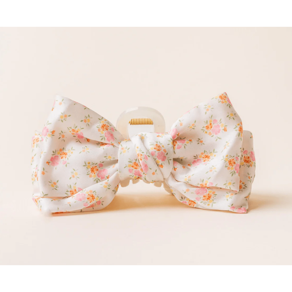 Endless Daydream Cream Satin Bow Claw Clip - White Farmhouse Flowers