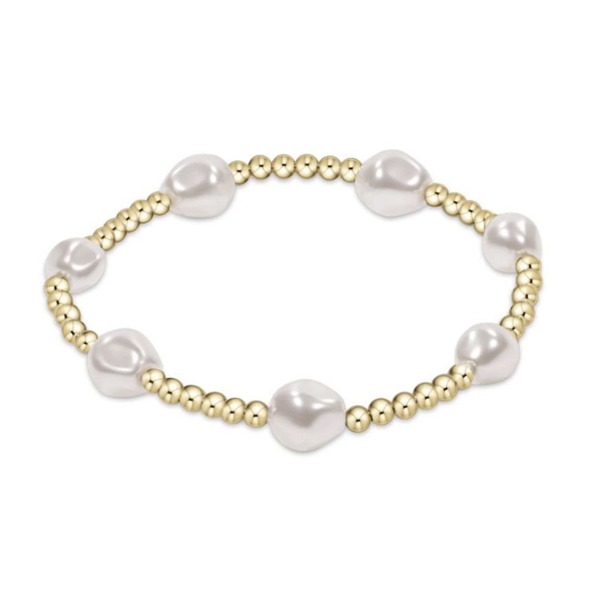eNewton Admire Pearl 3mm Gold Bracelet - White Farmhouse Flowers