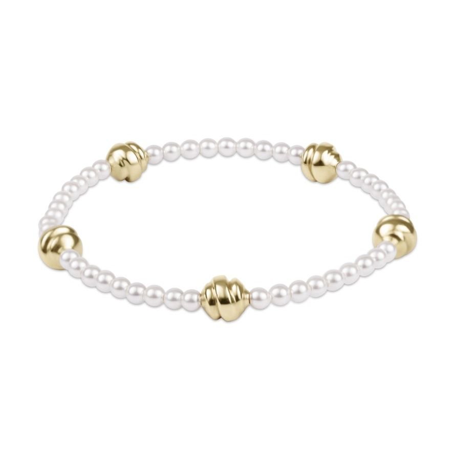eNewton Admire Small Gold 3mm Pearl Bracelet - White Farmhouse Flowers