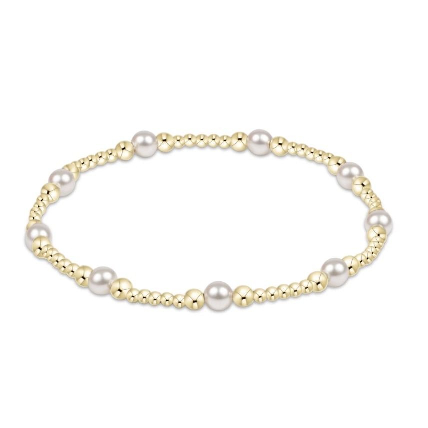 eNewton Purpose Pearl 4mm Gold Bracelet - White Farmhouse Flowers