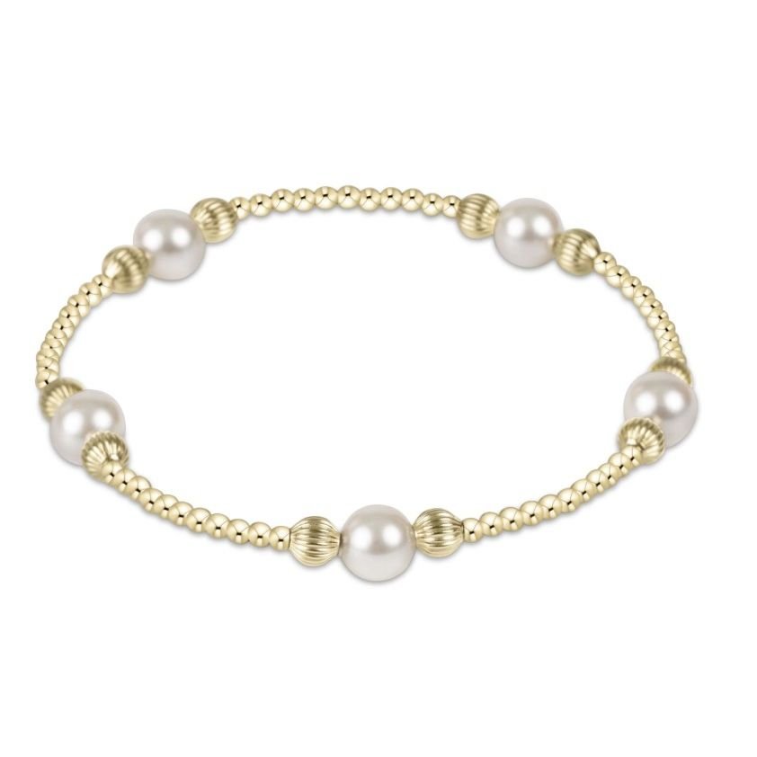 eNewton Purpose Pearl 6mm Dignity Gold Bracelet - White Farmhouse Flowers