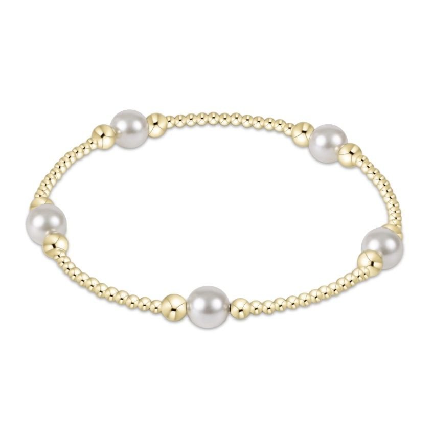 eNewton Purpose Pearl 6mm Gold Bracelet - White Farmhouse Flowers