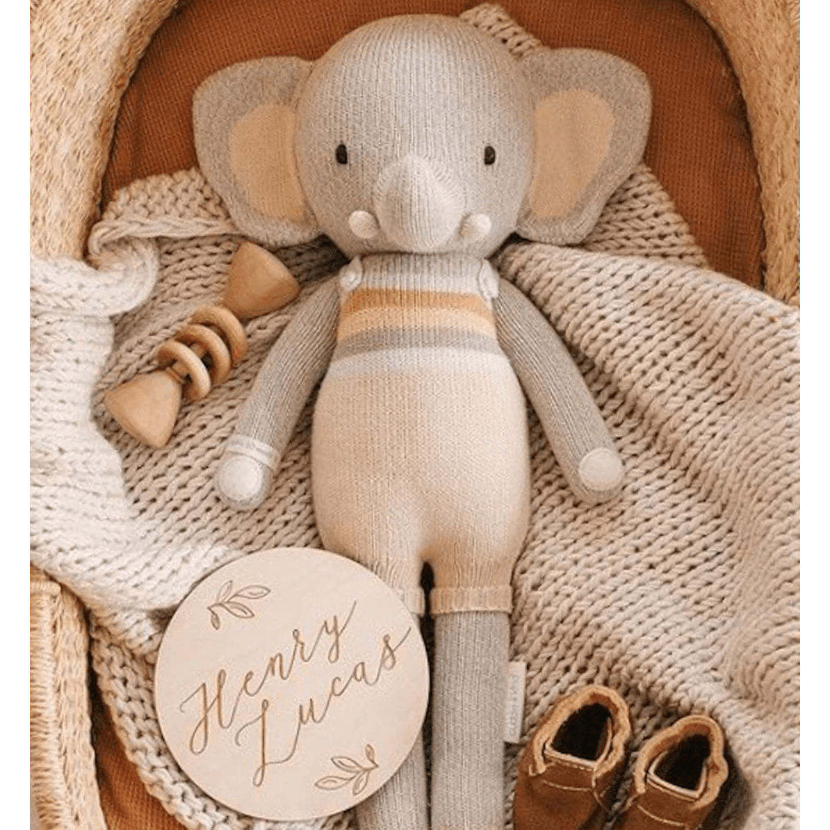 Evan the Elephant (little) 13" - White Farmhouse Flowers