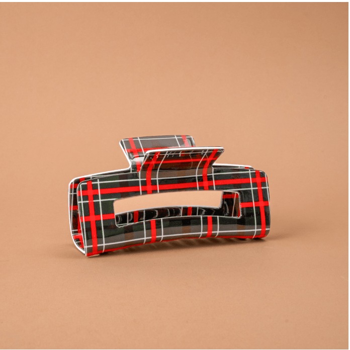 Evergreen Plaid Claw Clip - White Farmhouse Flowers