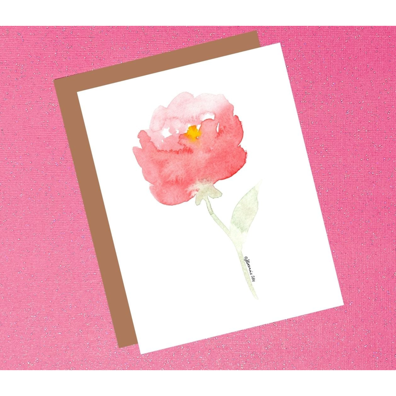 Card with a pink flower illustration on a pink background