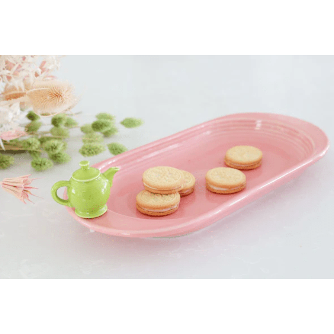 Fiesta Bread Tray and Tea Pot Mini - White Farmhouse Flowers
