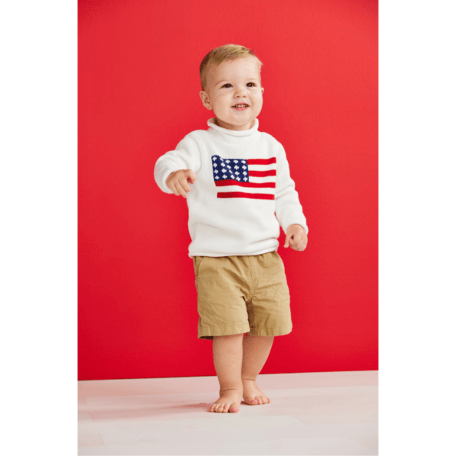 Flag Rollneck Sweater - White Farmhouse Flowers
