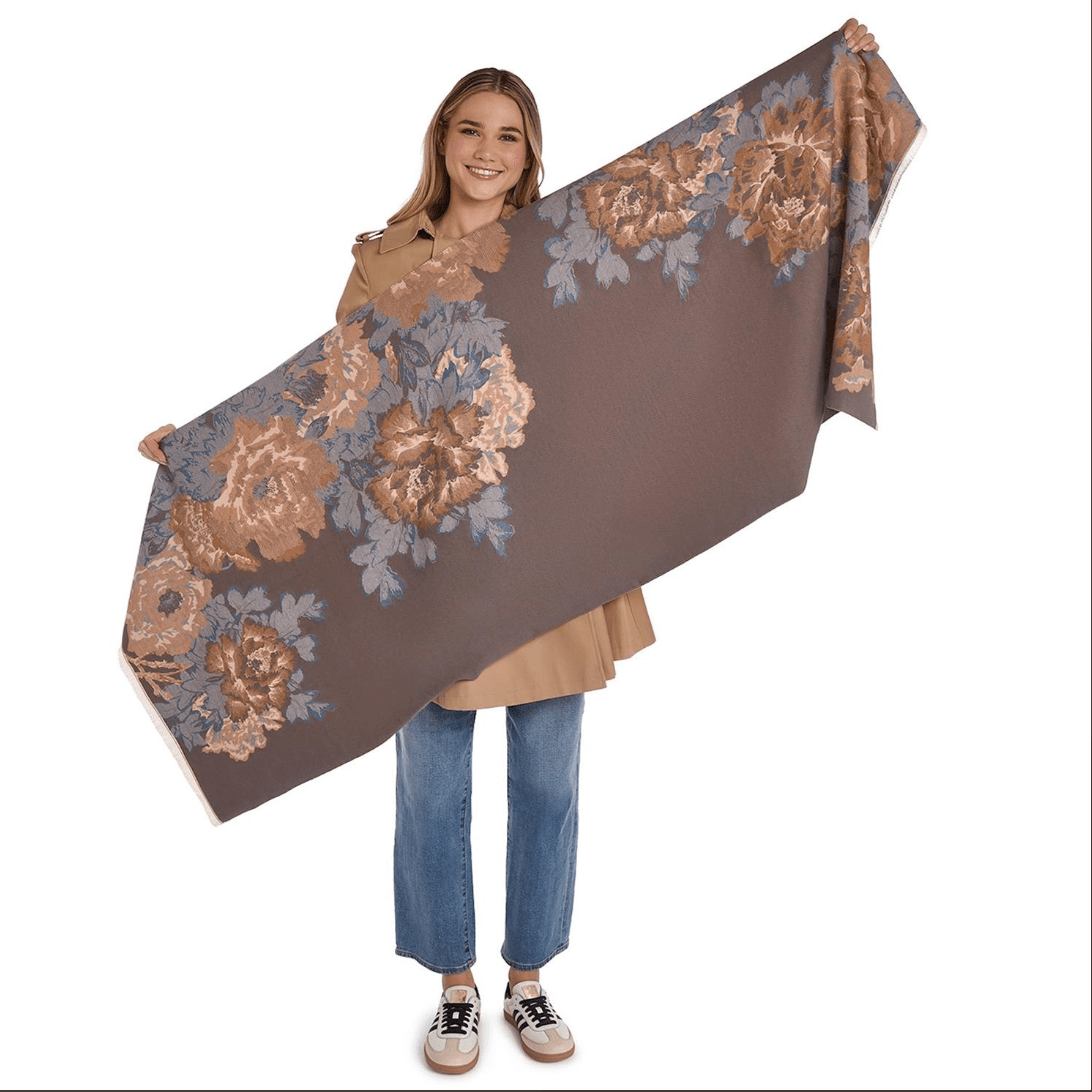 Floral Motif Double Sided Softer Than Cashmere Shawl - White Farmhouse Flowers