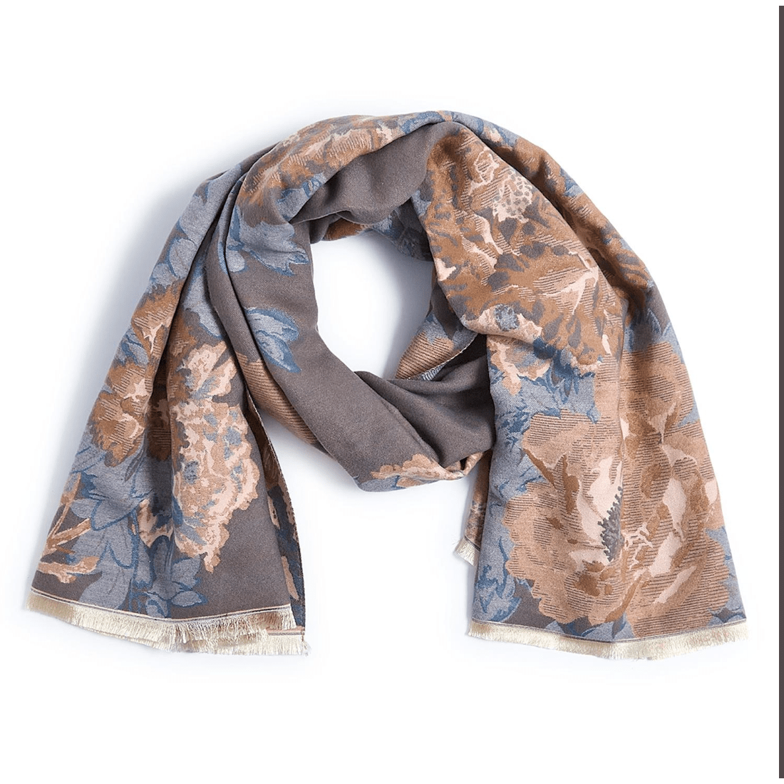 Floral Motif Double Sided Softer Than Cashmere Shawl - White Farmhouse Flowers