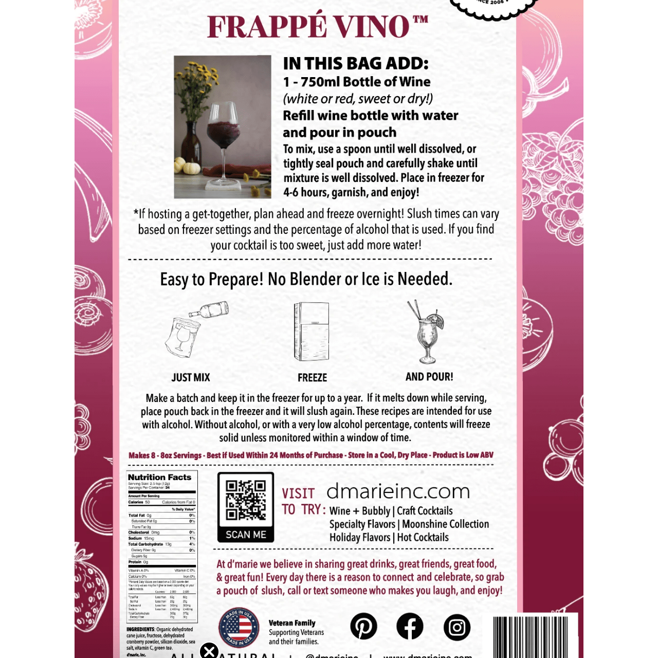 Frappe Vino Cocktail Mix – Wine Slush Mix | Gift in Parkville MO - White Farmhouse Flowers