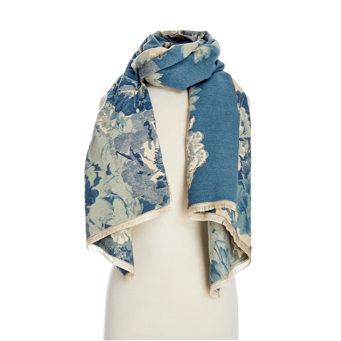 Gallery Floral Motif Double Sided Softer than Cashmere Shawl - White Farmhouse Flowers