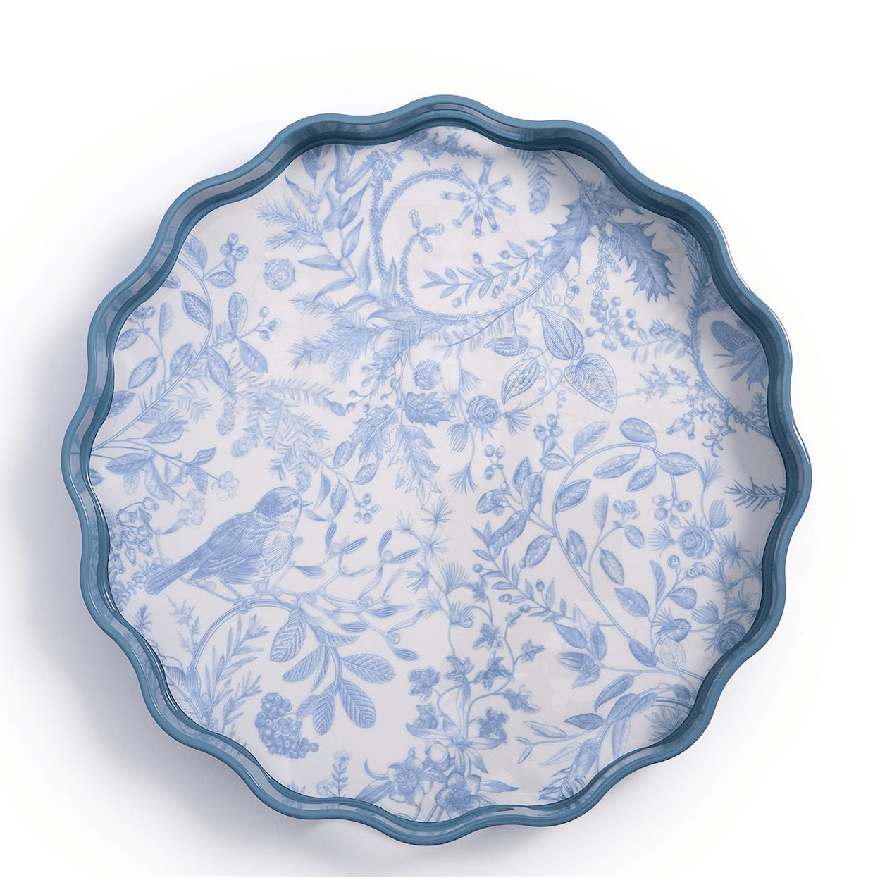 Gilded Cottage Scalloped Lacquered Tray - White Farmhouse Flowers