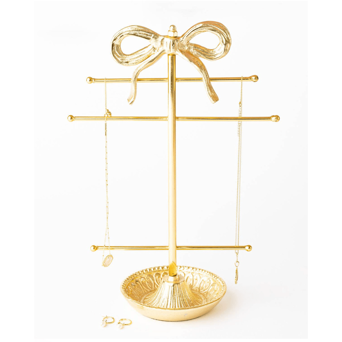 Gold Bow Jewelry Holder - White Farmhouse Flowers