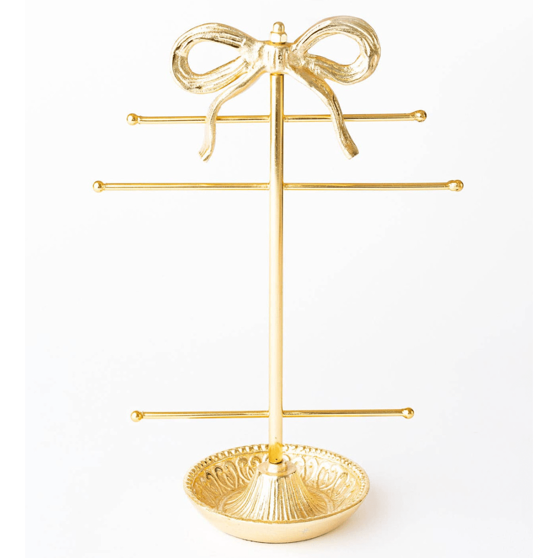 Gold Bow Jewelry Holder - White Farmhouse Flowers