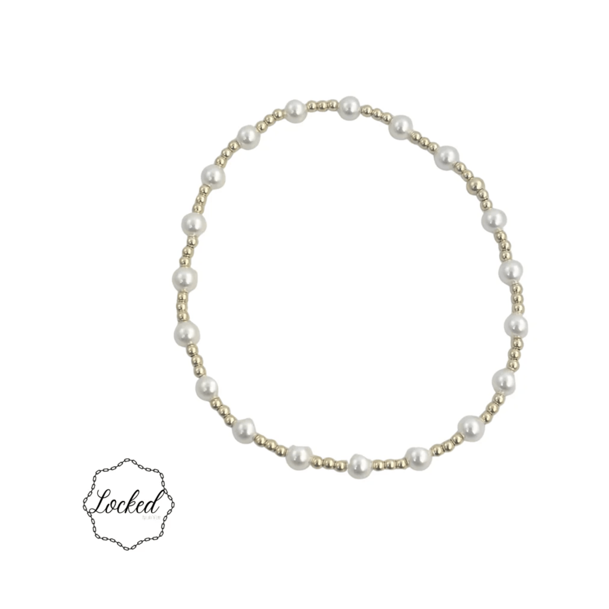 Gold Filled and Glass Pearl Patterned Bracelet (1 Pearl and 3 Gold pattern) - White Farmhouse Flowers