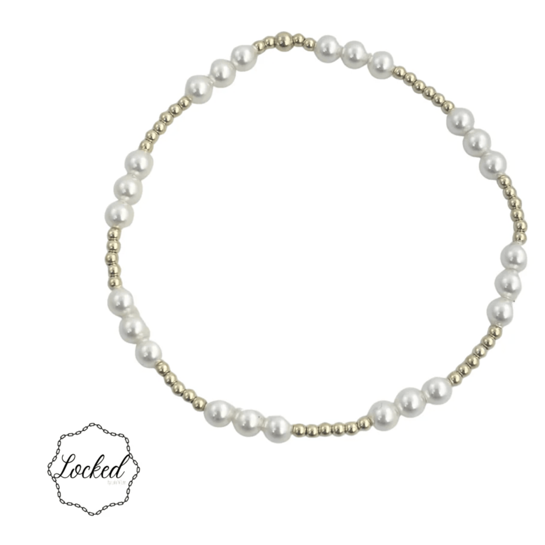 Gold Filled and Glass Pearl Patterned Bracelet (3 Pearls and 6 Gold pattern) - White Farmhouse Flowers
