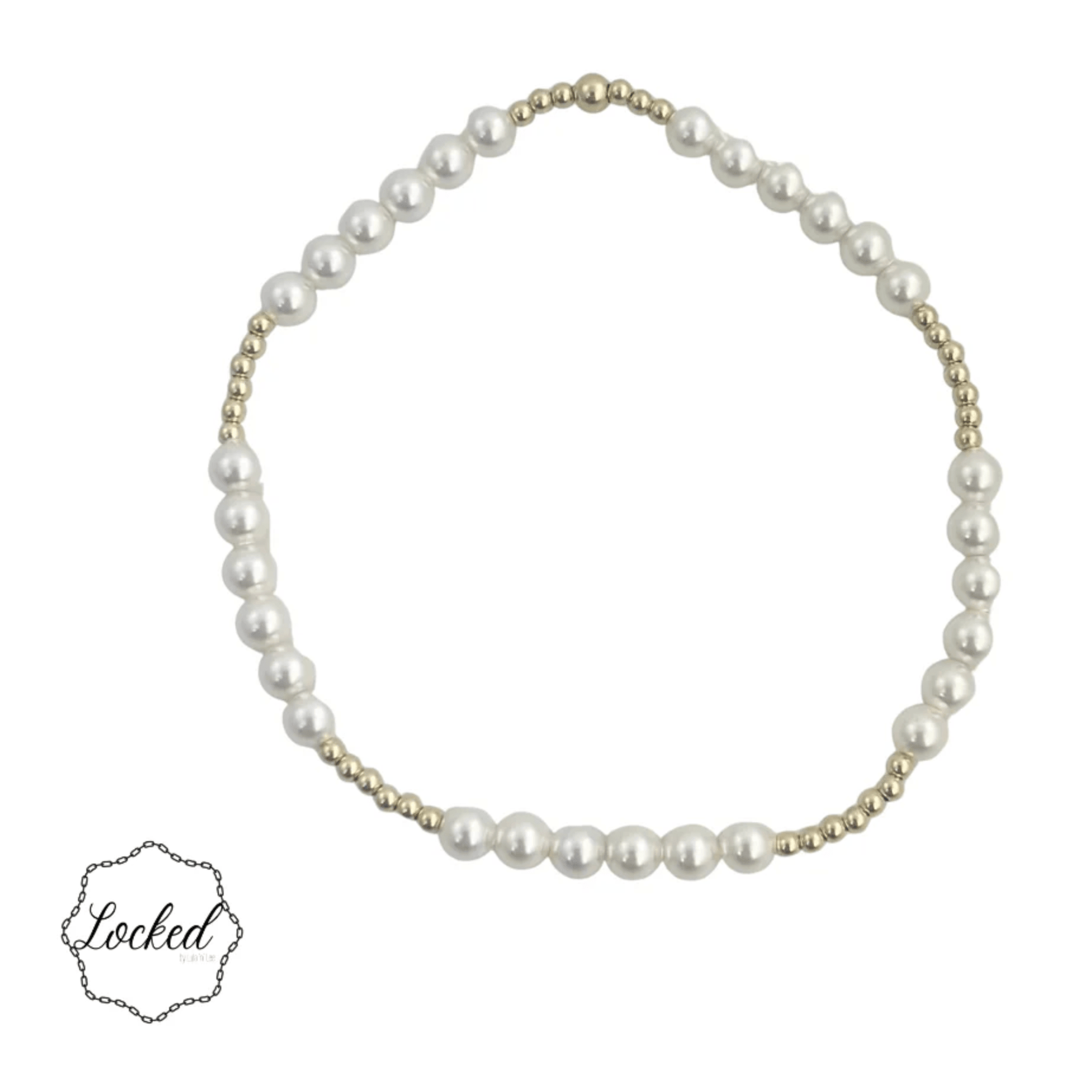 Gold Filled and Glass Pearl Patterned Bracelet (6 Pearls and 6 Gold pattern) - White Farmhouse Flowers