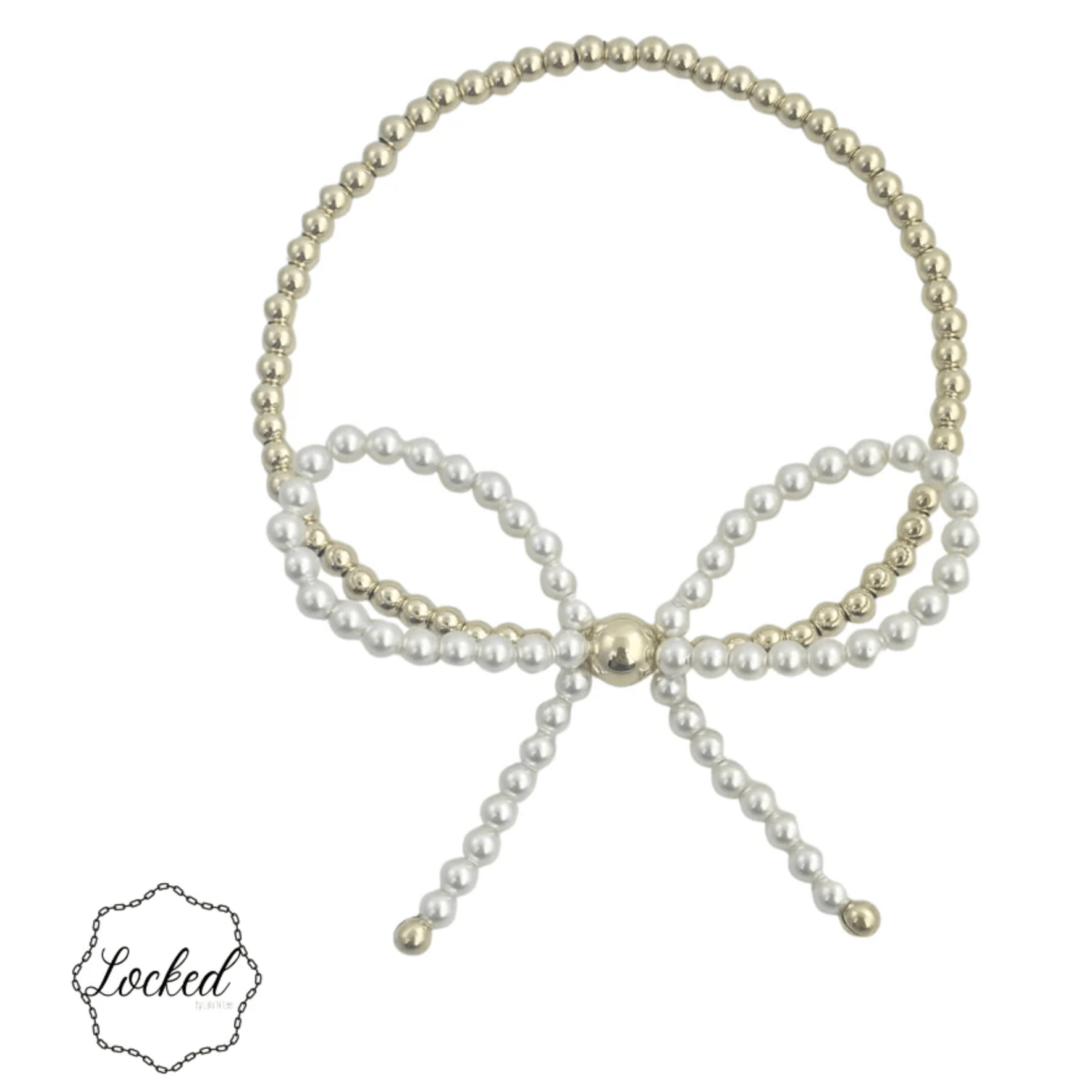 Gold Filled Bow Bracelet with Mother of Pearl Accent - White Farmhouse Flowers
