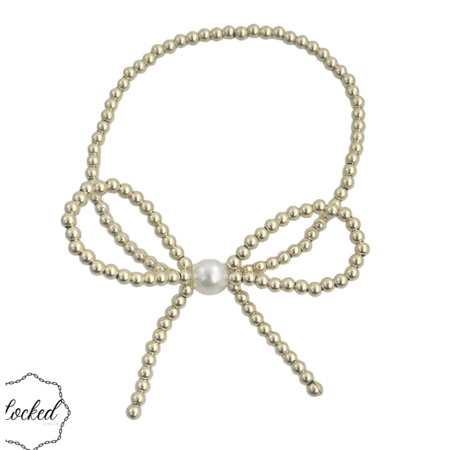 Gold Filled Bow Bracelet with Pearl Accent - White Farmhouse Flowers