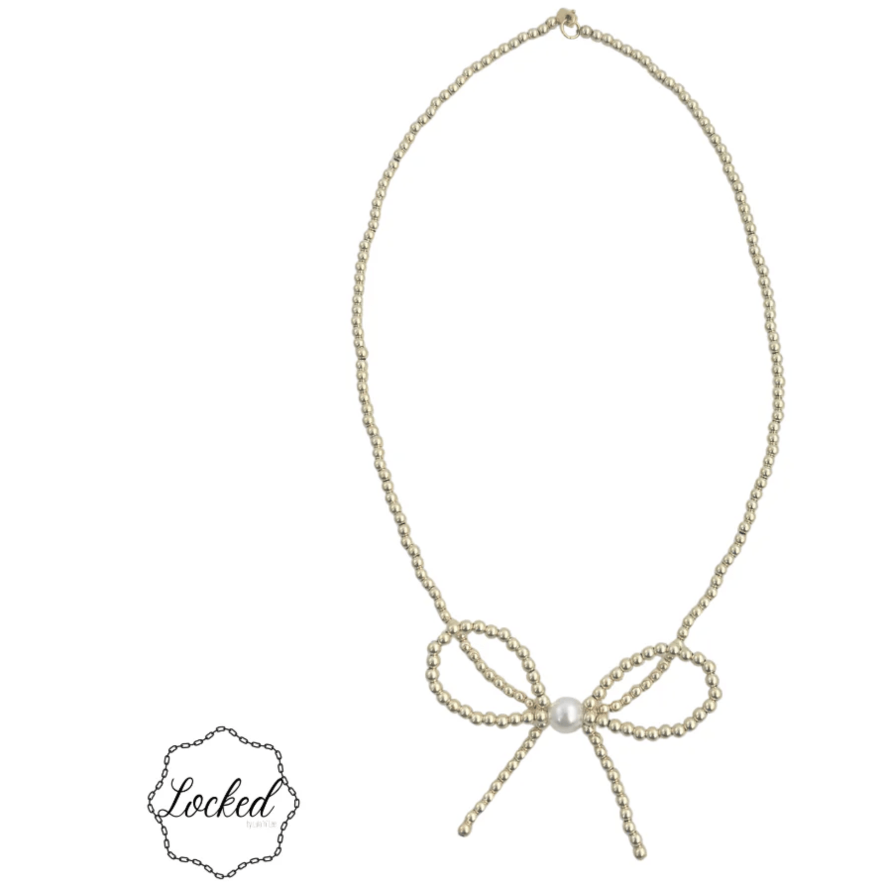 Gold Filled Bow Necklace - White Farmhouse Flowers