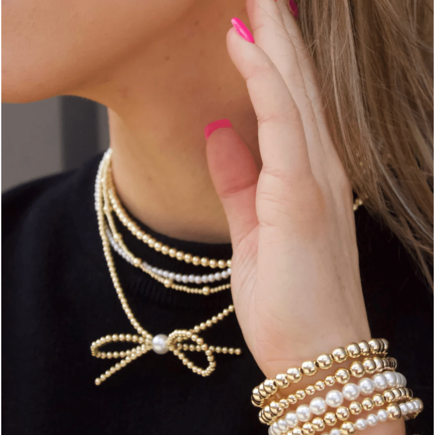 Gold Filled Bow Necklace - White Farmhouse Flowers