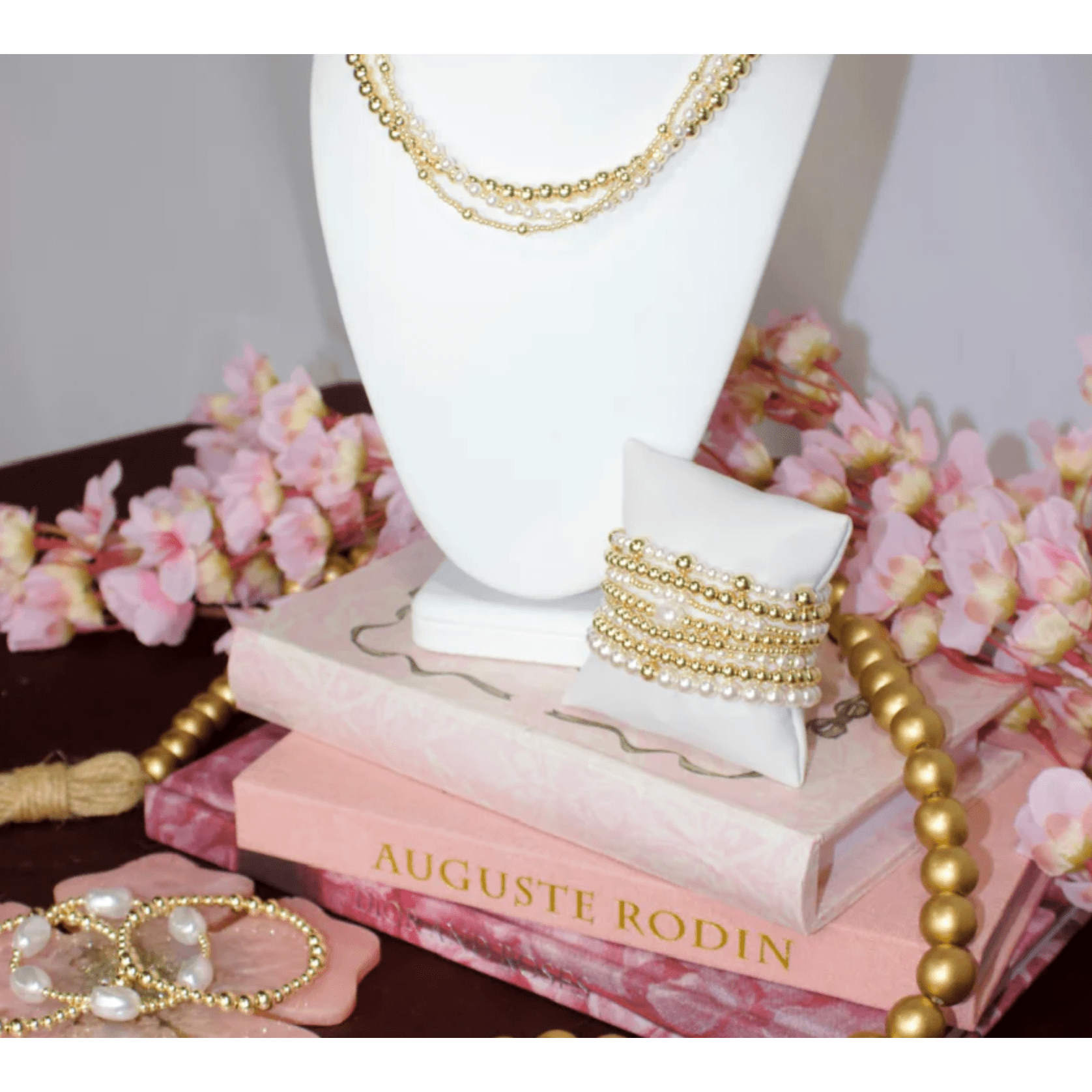 Gold Filled Pattern Bracelet - (2mm and 4mm) - White Farmhouse Flowers