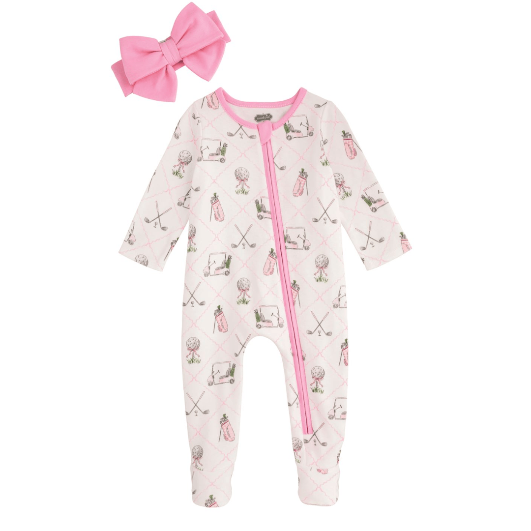 Golf Sleeper and Headband Set - White Farmhouse Flowers