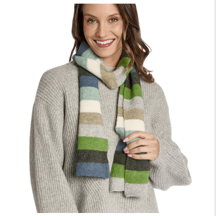 Green Bright Side Super Soft Narrow Width Stripe Scarf - White Farmhouse Flowers